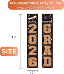 2026 Graduation Banner – Heavy Duty Orange & Black Congrats Grad Flags 71″x12″