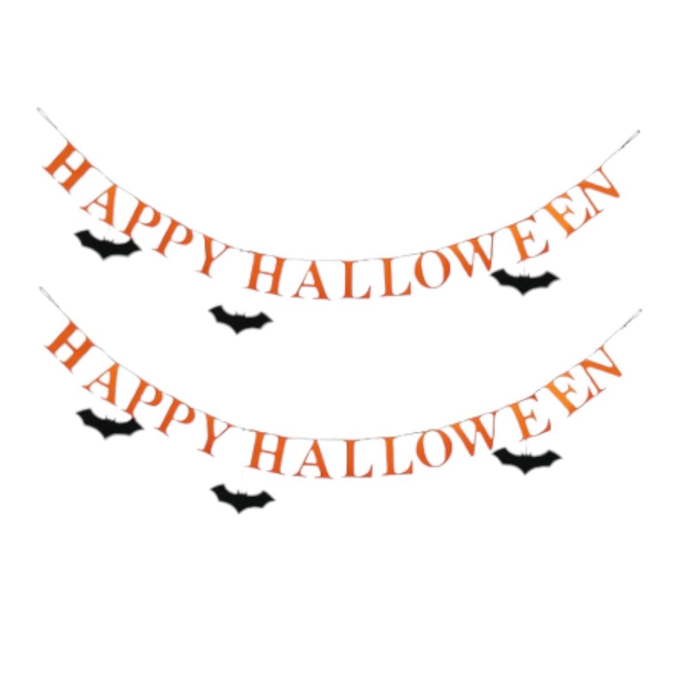 Halloween String Banner Felt Letters Wall Decor Black Bats 2 Pk Lot