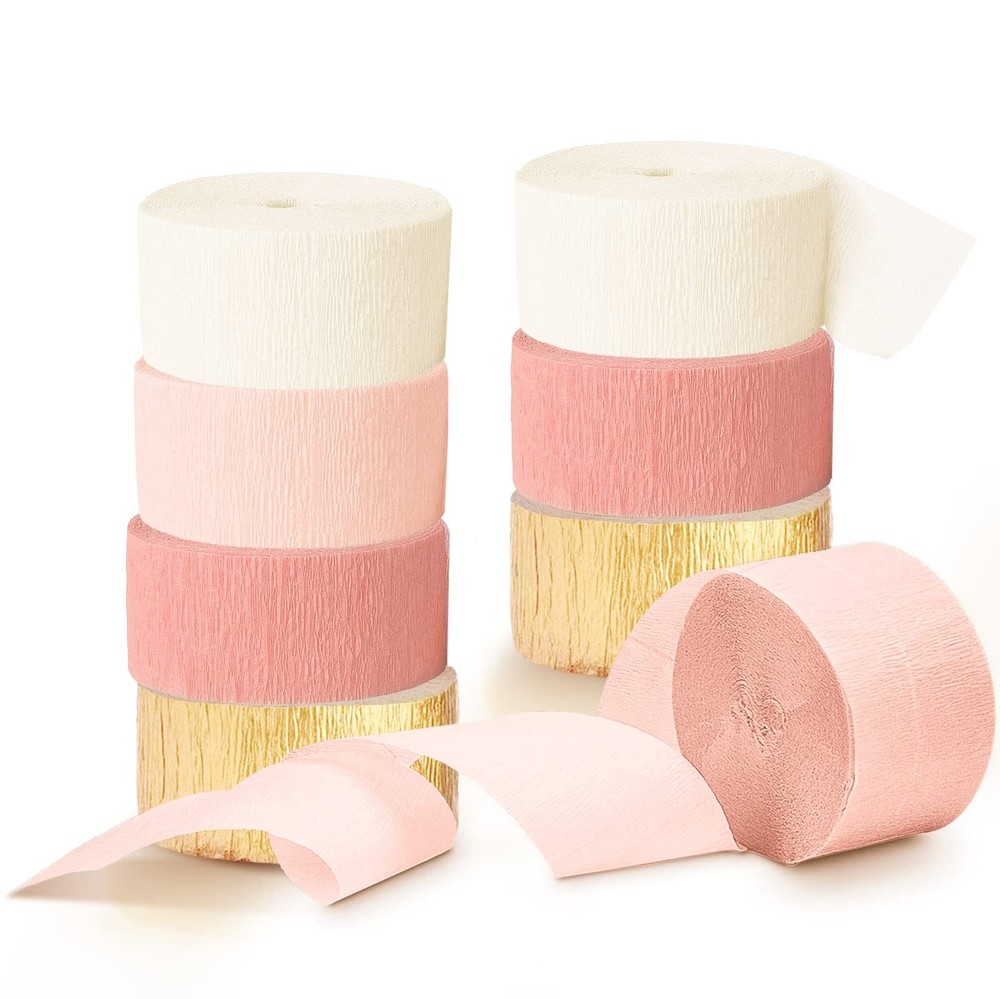 Wedding Party Decorations, 8 Rolls Pink Gold Crepe Paper Streamers for Weddin…