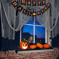 Spooky Halloween Fabric Grey Cloth for Creepy Window Decoration Decorations