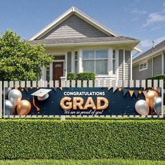 Graduation Banner 2026 Gold and Navy Blue Congrats Grad Banner Class of 2026 De.