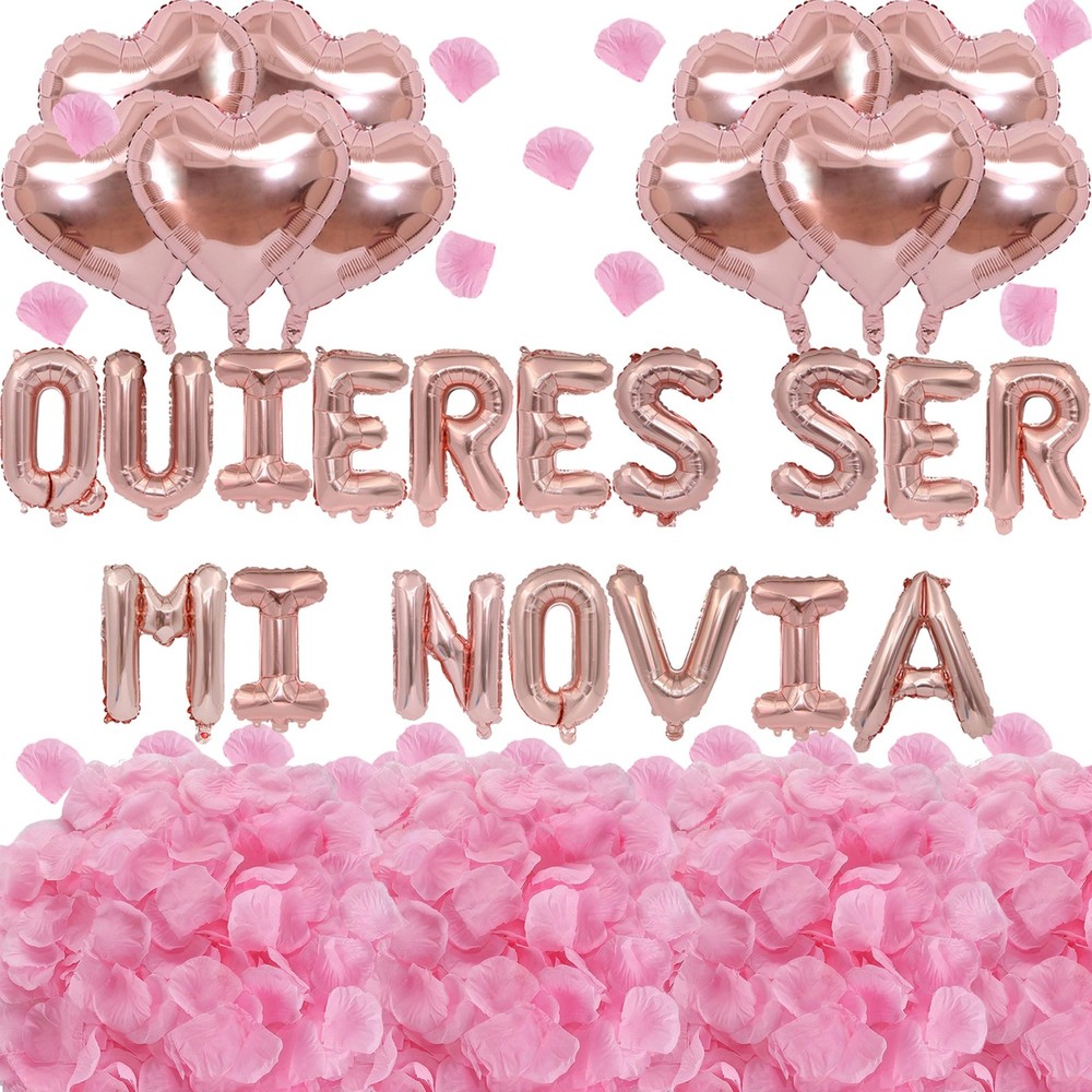 QUIERES SER MI NOVIA Valentine’s Set, 1200pcs Roses, Letter & Heart Balloons