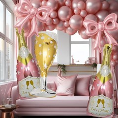 6 Pcs Pink Bow Balloons, Huge Rose Gold Champagne Bottle Goblet Aluminum Foil…