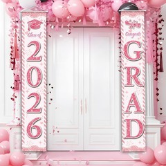 Graduation Decorations 2026, Pink Congrats Grad Banner Porch Door Banners Gra…