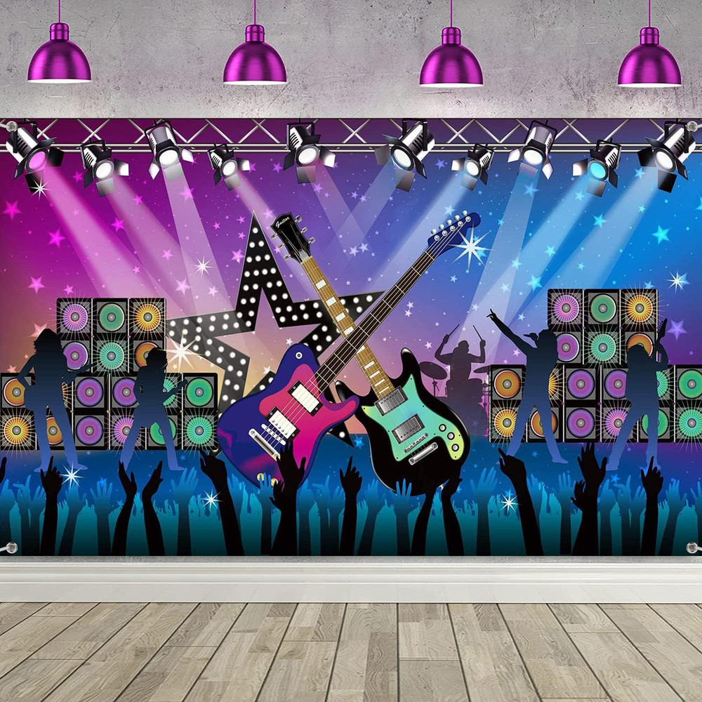 Karaoke Party Decorations Supplies, Large Fabric Rock Star Vacation Party Backdr