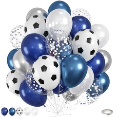 Soccer Balloons, 50pcs Metallic Blue Silver Balloons, White Pearl Navy Blue B…