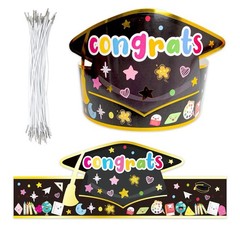 Graduation Paper Hats Preschool Kindergarten Adjustable 28 Pcs Black Gold NEW!