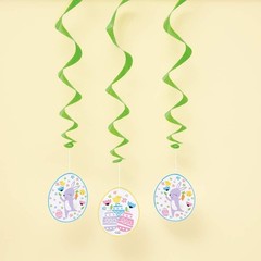 Easter Hanging Swirl Decorations Bunny Chick Egg – Pastel Party Decor Set of 3