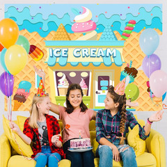 5x3Ft Ice Cream Backdrop Banner Summer Ice Cream Shop Birthday Backdrop for Part