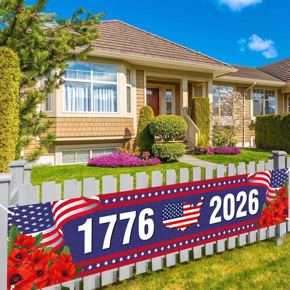 America 250th Anniversary Fence Banner Patriotic 4th of July Outdoor Decor