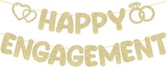 Pre-Strung Engagement Party Decorations,Glitter Happy Engagement Banner,Engaged