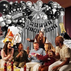 Black and Silver Birthday Party Decorations, Black Silver White Foil Balloons…