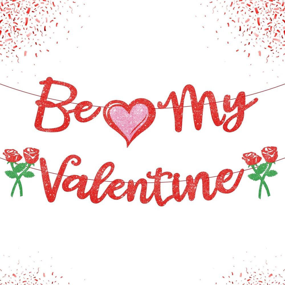 Red Glitter ‘Be My Valentine’ Banner – 10 Feet, No DIY | Valentine’s Day Decor