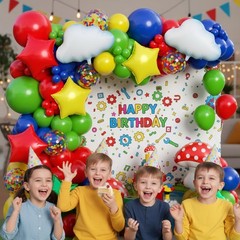 Red Blue Green Yellow Balloon Arch Garland Kit 172pcs with Cloud Star Balloon…