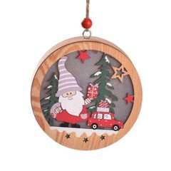 LED Christmas Tree Ornaments Decorative Wooden Santa Claus Charm Pendant Decor