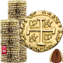 Pirate Coins – 100 Medium Gold Metal Pirate Treasure Coin Set – 7/8″ Diameter