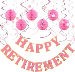 Retirement Party Decorations Kit for Women – 16-Piece Elegant Pink Set with P…
