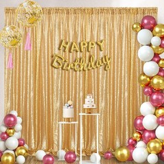 Sequin Backdrop Gold Curtains 4 Panels 2ftx8ft Glitter Shimmer Fabric Sparkly