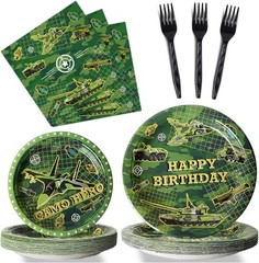 Army Camouflage Birthday Tableware Set – 96 Pcs for Military Theme Celebrations