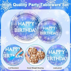 Snowflakes Winter Birthday Disposable Tableware (Plates, Napkins, Forks)