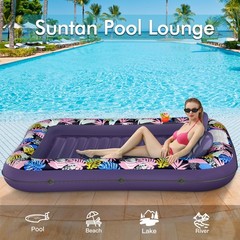 Tanning Pool Lounger Float, 75″ x 51″ Pool Floats Adult with Headrest & Drink…