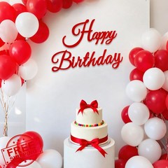 TONIFUL Red Felt Happy Birthday Sign Backdrop