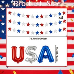 USA Independence Day Banner Garland – Red White & Blue 18 Inch Foil Letter