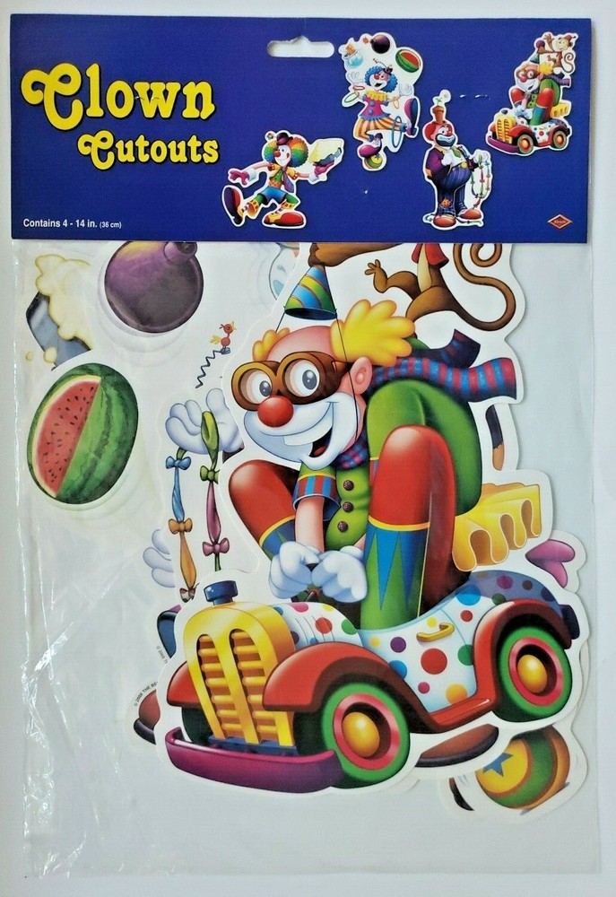 2008 Beistle Clown Cutouts 4-14″ Set Of Four New In Packaging