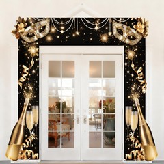 3PCS Masquerade Party Door Decorations Porch Banner Retro Gold Black Mask Car…