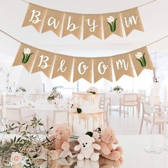 Elegant Baby in Bloom Burlap Banner: Flower Jute Bunting for Baby Showers
