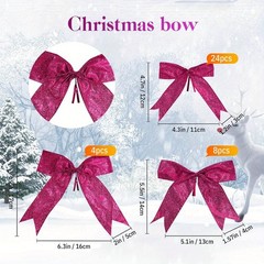 36 Pcs Glitter Ribbon Bowknot for Christmas Tree Wreath Garland Party Bow Decor