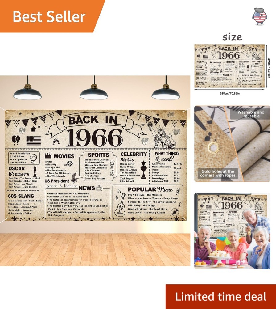 Unisex Vintage 1966 Birthday Banner – Festive Decor for Milestone Celebrations