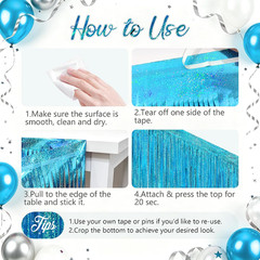 2 Pack Light Blue Iridescent Fringe Table Skirt 30X118″, Holographic Metallic