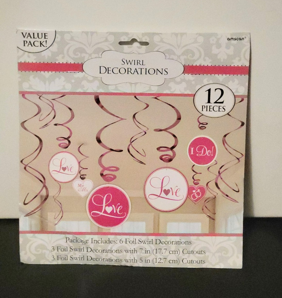 Amscan Wedding Love, I Do, Party Decorations 12pc Pink Foil Hanging Decor
