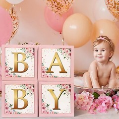 Baby Boxes with Letters Rustic Floral Pink Baby Shower Backdrop Photo Props