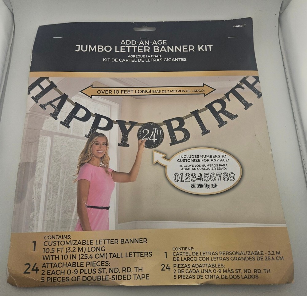Happy Birthday Banner Customizable Jumbo Letter Add Their Age Kit – New Sealed