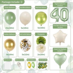 40th Birthday Decorations for Woman, Sage Green 32 Inches, Green, Gold