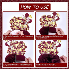 8 Pieces Happy Birthday Decorations, for Women, Burgundy Gold | Happy Birthday C