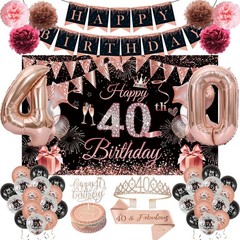 JKIYT 40th Birthday Decorations for Women, Black Rose Gold