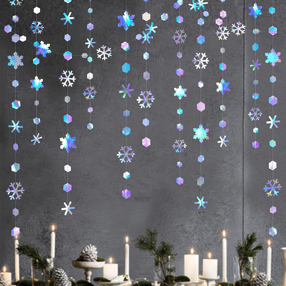 Clearance 52Ft Winter Wonderland Party Decoration Iridescent Snowflake Garlan…