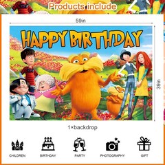 Lorax Happy Birthday Backdrop Lorax Banner Poster for Cartoon Theme Party Dec…