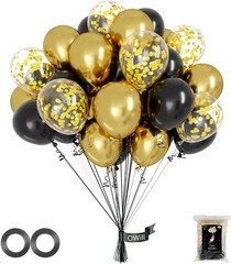 100Pcs 12 Inches Black and Gold Confetti Balloons Kit, Metallic Gold and Black W