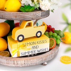 5 PCS Lemon Tiered Tray Decor, Rustic Book Stack & Truck with Lemon Wooden Si…