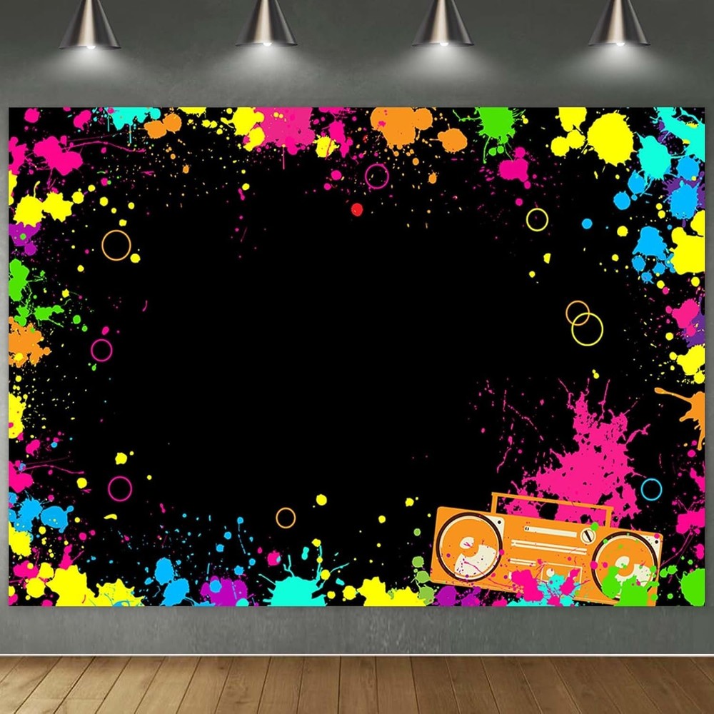 Neon Party Decorations Neon Backdrop for Glow Party Splatter Blacklight Photo…