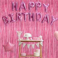 2 Pack Pink Party Decorations, 3.28 FT X 7.05 FT Pink Backdrop, Metallic Tinsel