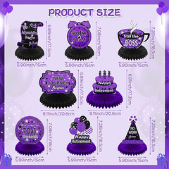8Pcs Purple Retirement Decorations Purple and Black Retirement Table Honeycomb C