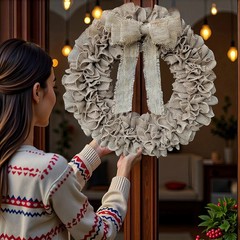 Rustic Burlap Wreath for Home Entryway Decor All Season Indoor Outdoor
