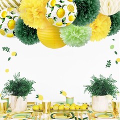 Wedding Party Decorations Set, 12 PCS Yellow Green White Lemon Pattern Paper …