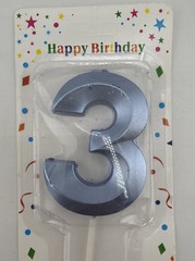 Blue Number 3 Birthday Cake Candle Kids Party Decoration 3rd Birthday.