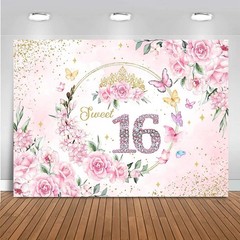 7x5ft Sweet 16 Backdrop Sweet 16 Banner Decorations for Girls Birthday Party …